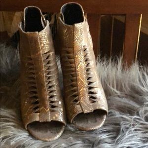Faux snake skin metallic booties